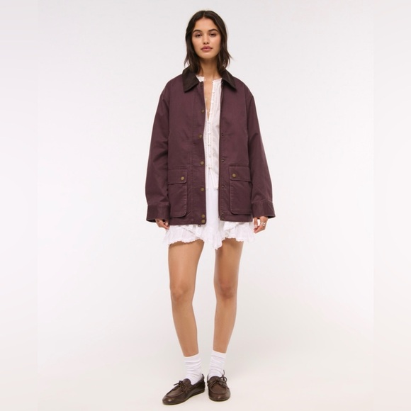 Abercrombie & Fitch Mid-Length Waxed Barn Jacket - Size S - Burgundey - Picture 3 of 8